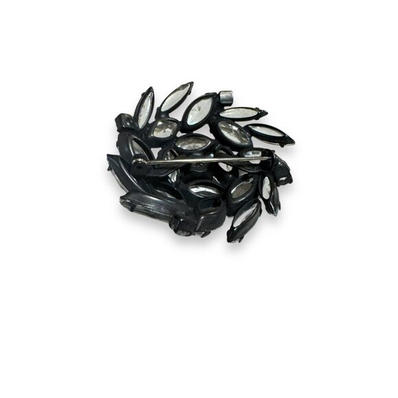 Vintage Japanned Metal Clear Crystal Brooch With Open Back Navette & Chaton Crys - Picture 8 of 10